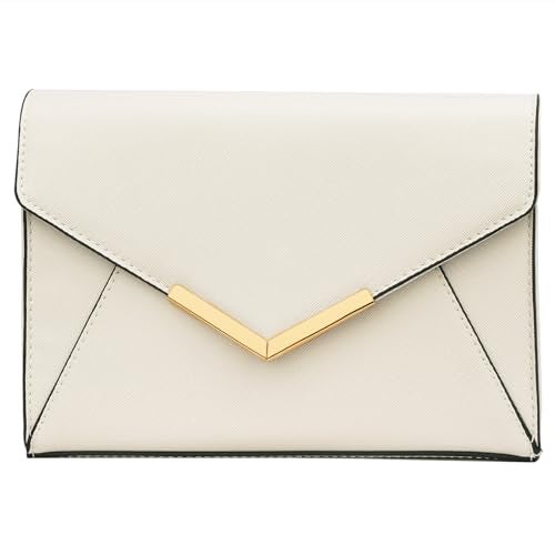 KKXIU Women Elegant Faux Leather Evening Envelope Clutch Purse Foldover Bags for Party Wedding Prom (A-Beige) - Image 3