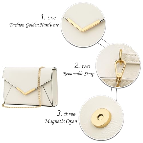 KKXIU Women Elegant Faux Leather Evening Envelope Clutch Purse Foldover Bags for Party Wedding Prom (A-Beige) - Image 4