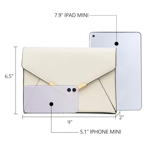 KKXIU Women Elegant Faux Leather Evening Envelope Clutch Purse Foldover Bags for Party Wedding Prom (A-Beige) - Image 5