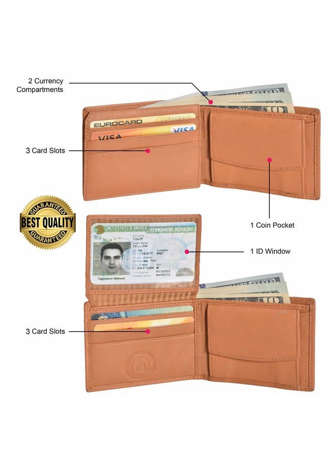 LB LEATHERBOSS Boys Slim Compact Flap Id and Coin Pocket Bifold Wallet, Tan, 3.3/4" x 3", Bifold Wallet - Image 2