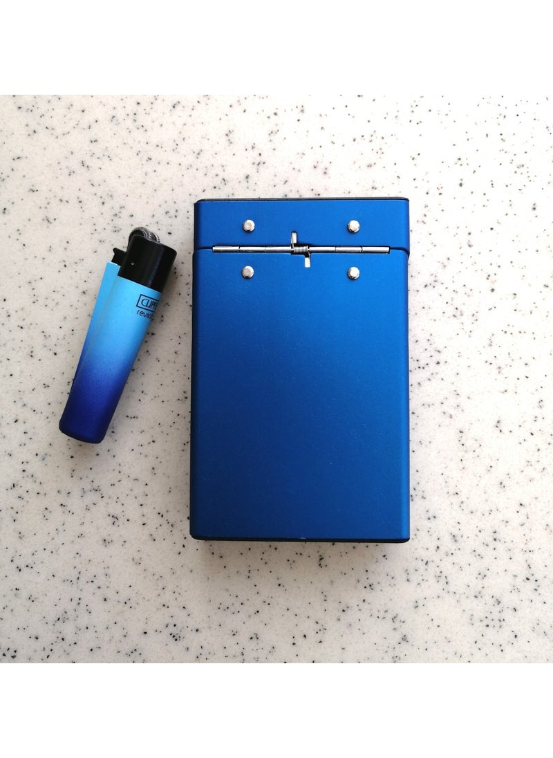 Eyo - Metal Cigarette Case Cigarette Box and Plastic Lighter Set Thin Slim Short Size - Image 1