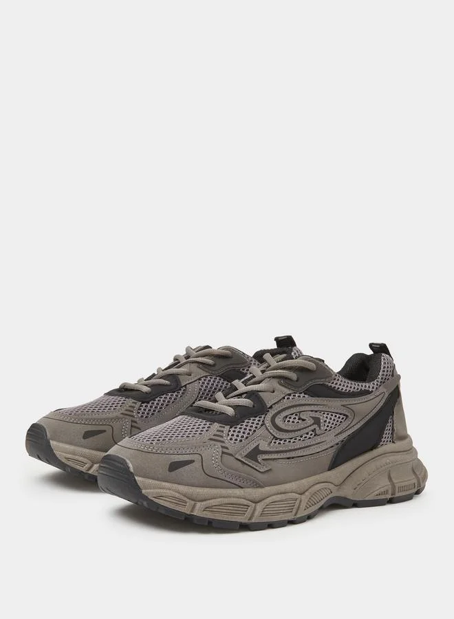 Styli Men Grey Mesh Athletic Sneakers