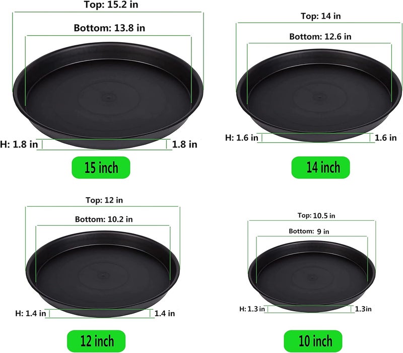 6 حزم من صحون النبات مقاس 12 و14 و15 بوصة، صحن نبات بلاستيكي، صواني تقطير، صحون نبات للاستخدام الداخلي والخارجي. (12+14+15 بوصة) - Image 2