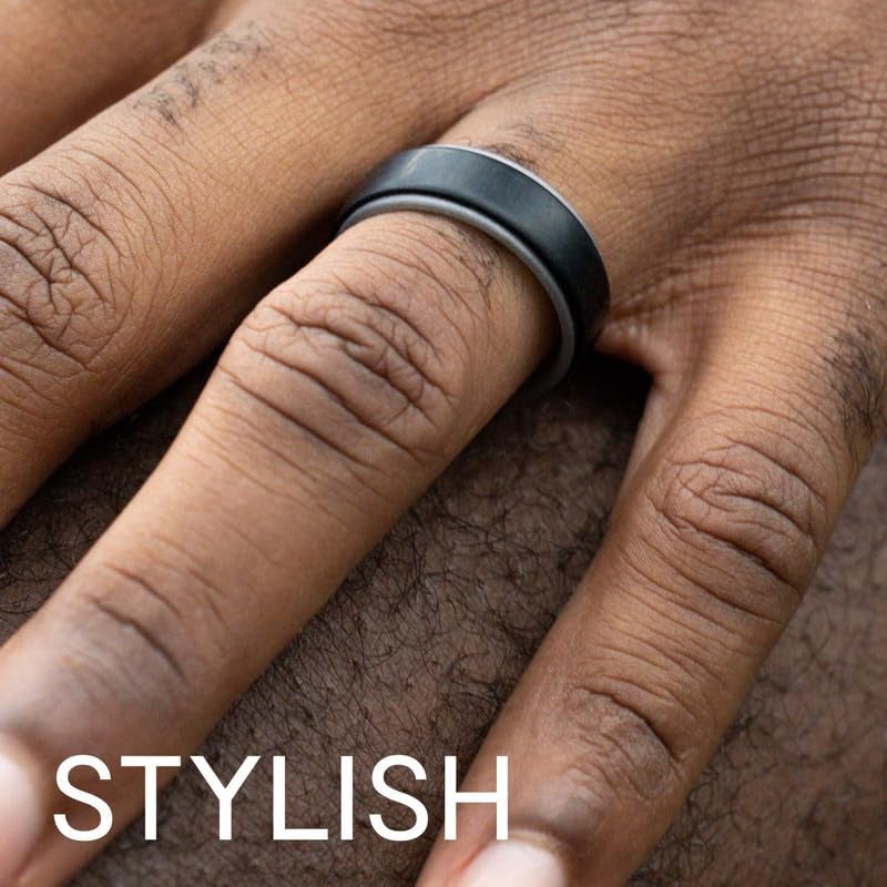 ROQ Silicone Rings for Women Thin Womens Silicone Rubber Wedding Rings Bands - Bridal Jewelry Set Promise Rings Anniversary Rings - Black, White, Marble, Silver Colors - Size 6 - Image 3
