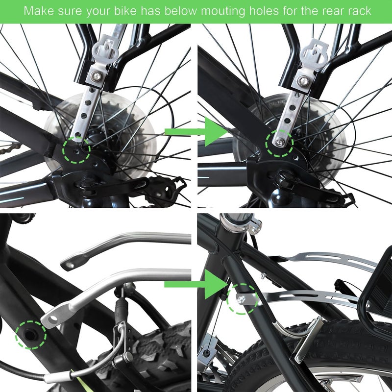 ريلاينسر رف شحن الدراجة مع شبكة بضائع بنجي وشعار عاكس عالمي قابل للتعديل للدراجة الخلفية للأمتعة بجولة حاملة رفوف بسعة 55 رطلًا، رف سريع الفك لدراجة الطريق الجبلية لإطارات 26 بوصة - 29 بوصة - Image 5