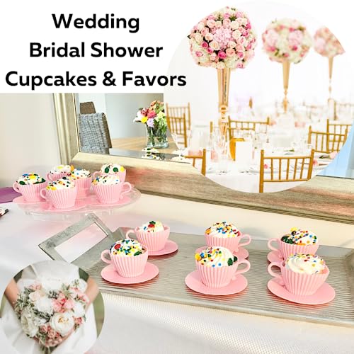 Evelots Baking Cupcake Molds - Silicone Teacup Set - 24 Pc Set - Oven-Safe - Nonstick - Muffin Cups for Bridal/Baby Shower, Birthday/Tea Party - 12 Cups & 12 Saucers - BPA Free - Image 5