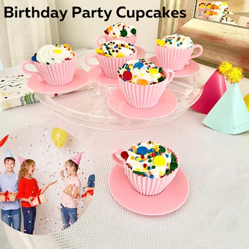 Evelots Baking Cupcake Molds - Silicone Teacup Set - 24 Pc Set - Oven-Safe - Nonstick - Muffin Cups for Bridal/Baby Shower, Birthday/Tea Party - 12 Cups & 12 Saucers - BPA Free - Image 3