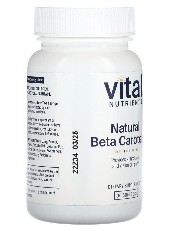 Vital Nutrients Natural Beta Carotene 90 Softgels (7500 mcg RAE per Softgel) - Image 2