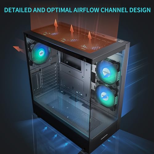 MUSETEX PC CASE ATX 6 PWM ARGB Fans Pre-Installed, Type-C Mid Tower Computer Case with Full-View Dual Tempered Glass, Gaming PC Case,Black(K2) - Image 3