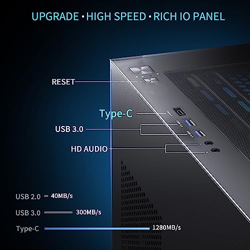 MUSETEX PC CASE ATX 6 PWM ARGB Fans Pre-Installed, Type-C Mid Tower Computer Case with Full-View Dual Tempered Glass, Gaming PC Case,Black(K2) - Image 4