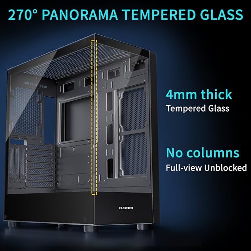 MUSETEX PC CASE ATX 6 PWM ARGB Fans Pre-Installed, Type-C Mid Tower Computer Case with Full-View Dual Tempered Glass, Gaming PC Case,Black(K2) - Image 2
