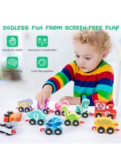Generic Wooden Dinosaur Train Set With Numbers,11 Pieces Train Cars Includes Locomotive & Starage Bag, Count & Color Montessori Educational Toys For Toddlers Age 24, Easter Gift Idea  - Image 5