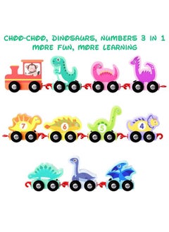 Generic Wooden Dinosaur Train Set With Numbers,11 Pieces Train Cars Includes Locomotive & Starage Bag, Count & Color Montessori Educational Toys For Toddlers Age 24, Easter Gift Idea  - Image 3