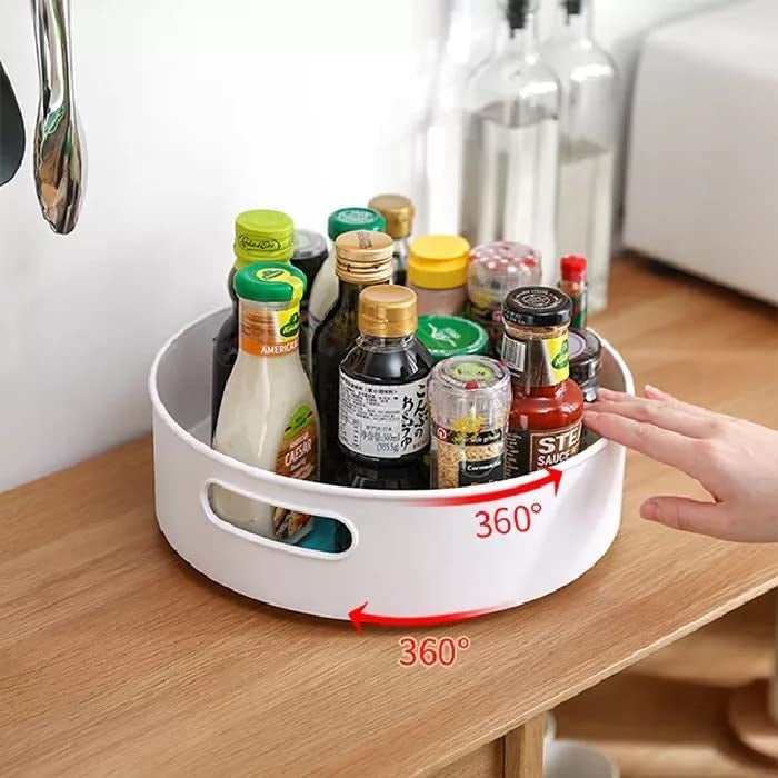 KEXES Lazy Susan Organizer 360 Degree Turntable Cabinet Organizer Storage for Kitchen Pantry Bathroom Rotating Spice Rack Organizer Round Trays for Food Seasoning Sagler Cream - Image 1