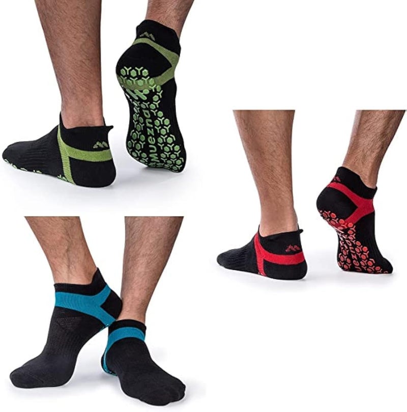 Muezna Men's Non-Slip Yoga Socks, Anti-Skid Pilates, Barre, Bikram Fitness Hospital Slipper Socks with Grips - Image 1