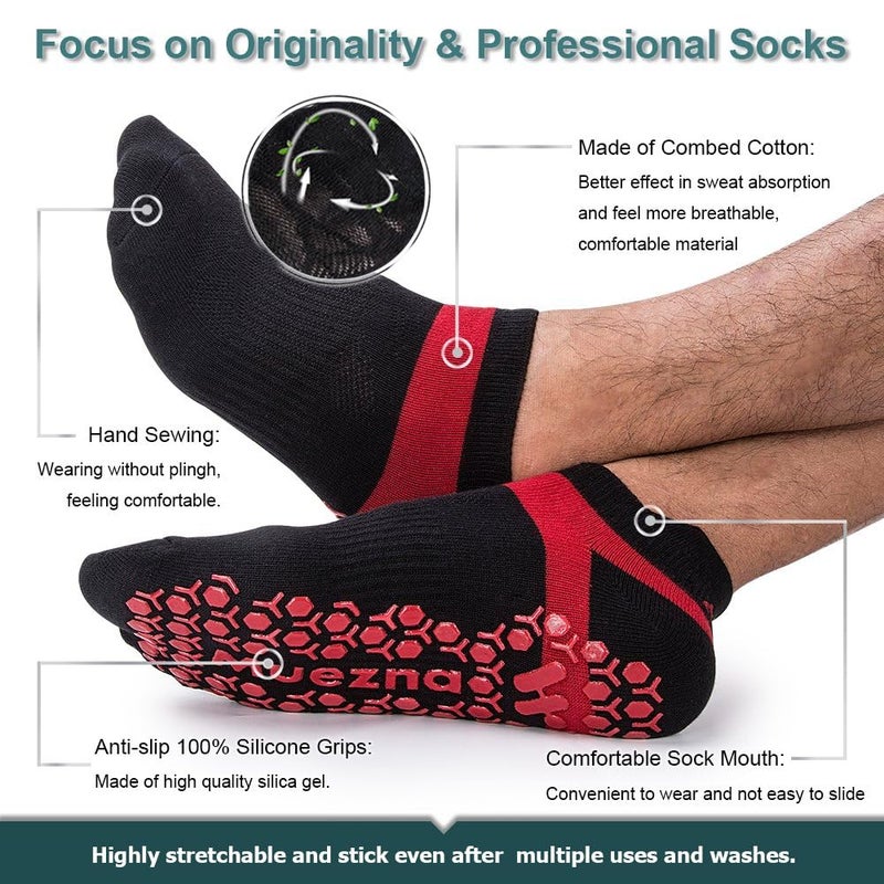 Muezna Men's Non-Slip Yoga Socks, Anti-Skid Pilates, Barre, Bikram Fitness Hospital Slipper Socks with Grips - Image 4