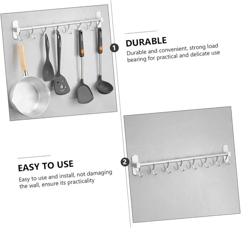 Wall Mounted Kitchen Hanging Rod With Movable Hooks Storage Rack For Pots Pans Utensils - Image 4