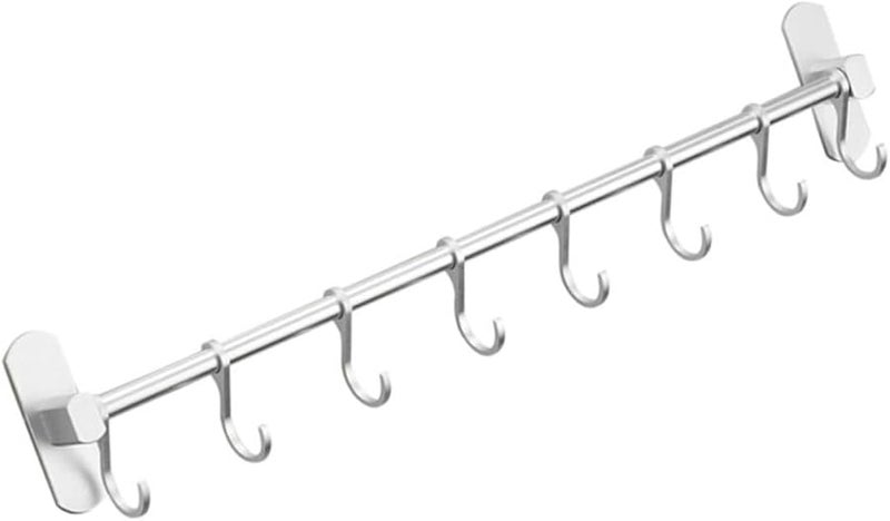 Wall Mounted Kitchen Hanging Rod With Movable Hooks Storage Rack For Pots Pans Utensils - Image 2