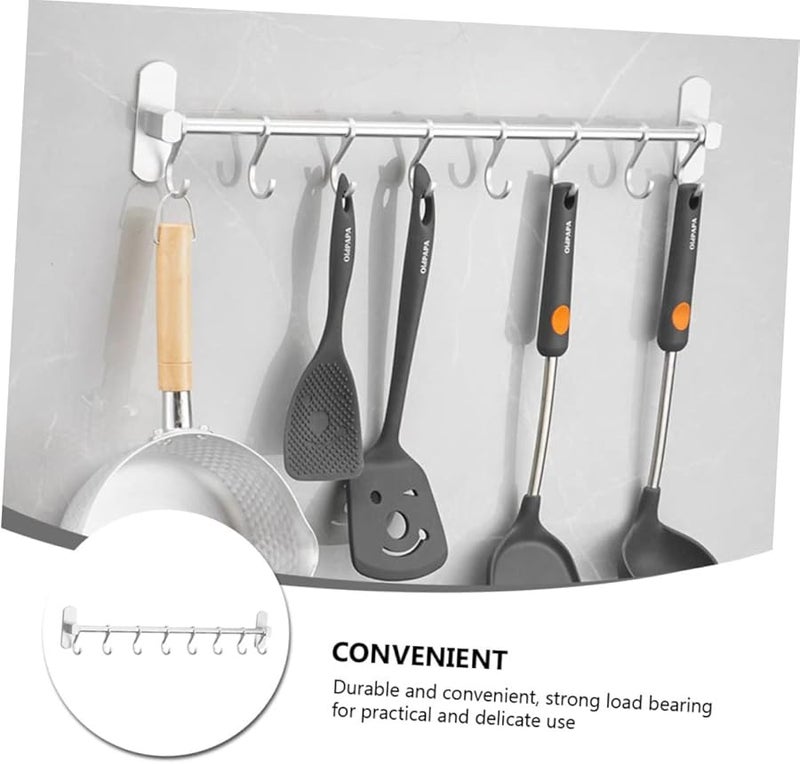 Wall Mounted Kitchen Hanging Rod With Movable Hooks Storage Rack For Pots Pans Utensils - Image 5