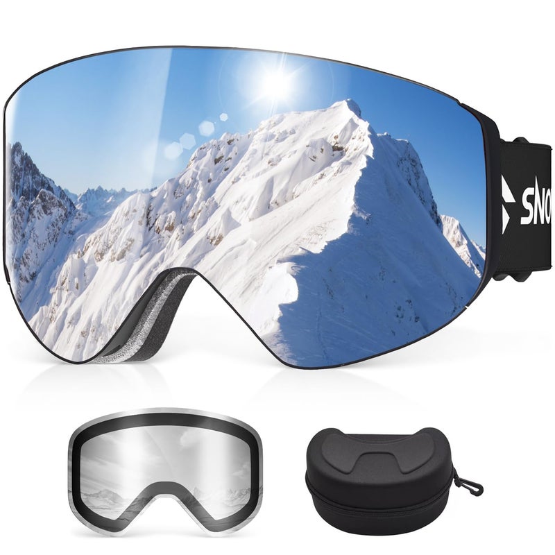 Snowalva Ski Goggles, Snowboard Goggles with 2 UV400 Anti-Fog Detachable Magnet Lenses for Men & Women Adult - Image 1