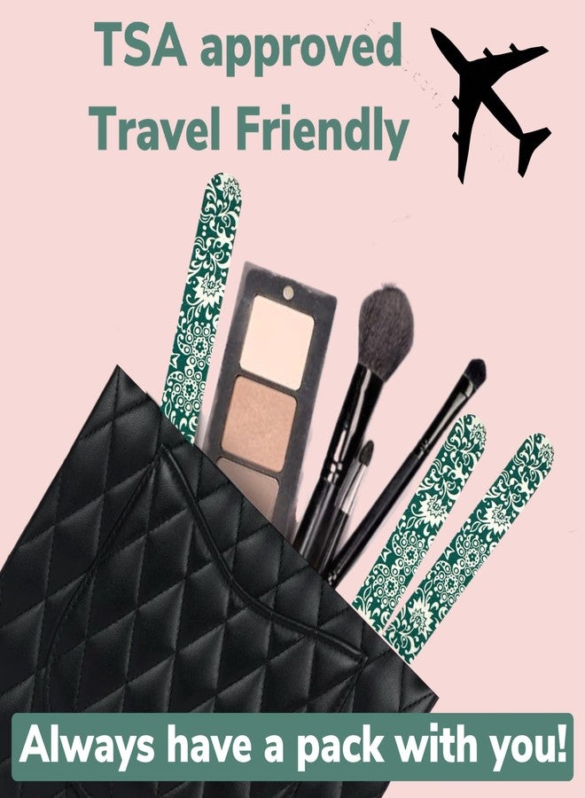 ALAZCO Set of 12 Dual-Sided Nail File Emery Board Heavy Medium Grit Cushioned Washable Easy Grip Comfortable Filing Smoothing Finishing Nails 6.5” Travel TSA Approved (Green Floral) - Image 3