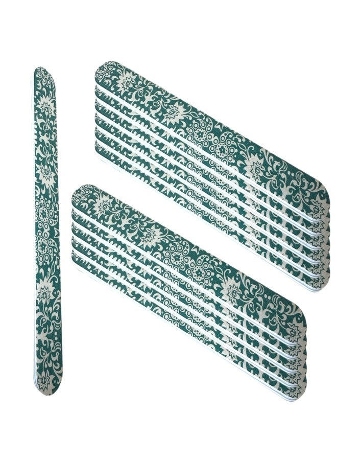 ALAZCO Set of 12 Dual-Sided Nail File Emery Board Heavy Medium Grit Cushioned Washable Easy Grip Comfortable Filing Smoothing Finishing Nails 6.5” Travel TSA Approved (Green Floral) - Image 1