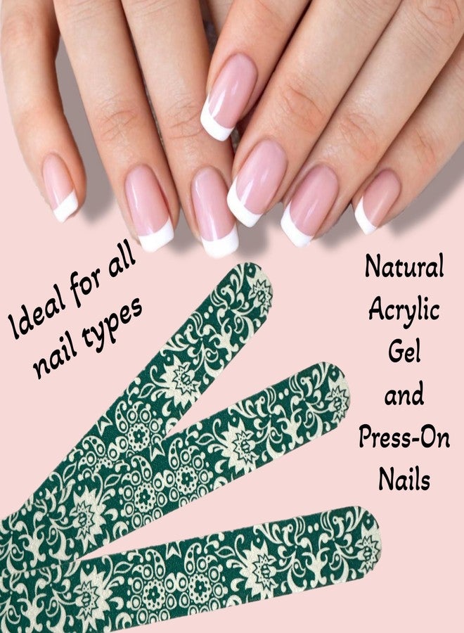 ALAZCO Set of 12 Dual-Sided Nail File Emery Board Heavy Medium Grit Cushioned Washable Easy Grip Comfortable Filing Smoothing Finishing Nails 6.5” Travel TSA Approved (Green Floral) - Image 5