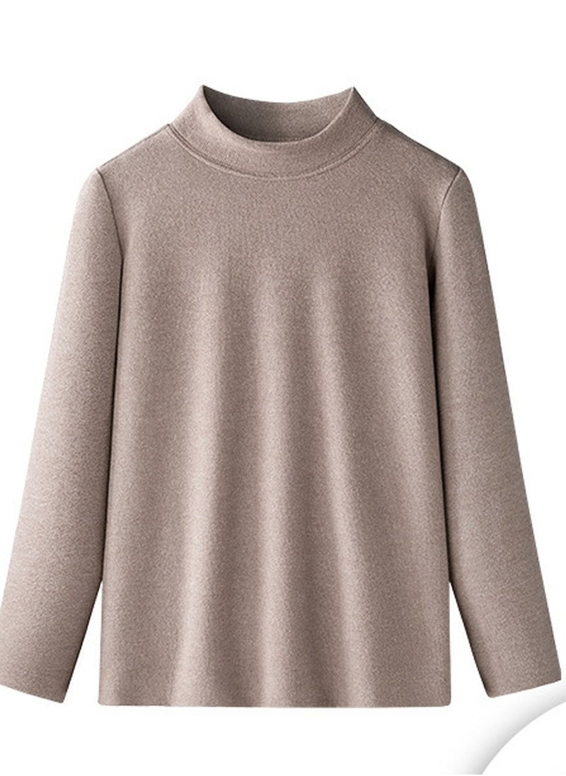Loquat - Children's Solid Color Half High Collar Thick Thermal Underwear Shirt Cold Weather Base Layer,Long Sleeve T-Shirt Loungewear Brown - Image 1