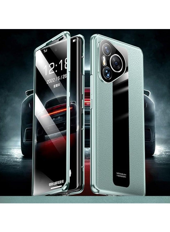 عام حافظة زجاجية مضادة للتطفل متوافقة مع HUAWEI Pura 70/70 Pro/70 Pro Plus، حافظة معدنية مزدوجة الجوانب، مصنوعة من الجلد السادة، توفر حماية شاملة ضد السقوط. - Image 5