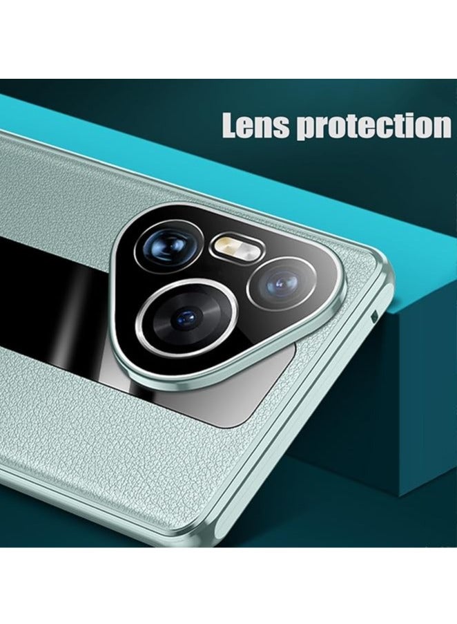 عام حافظة زجاجية مضادة للتطفل متوافقة مع HUAWEI Pura 70/70 Pro/70 Pro Plus، حافظة معدنية مزدوجة الجوانب، مصنوعة من الجلد السادة، توفر حماية شاملة ضد السقوط. - Image 3