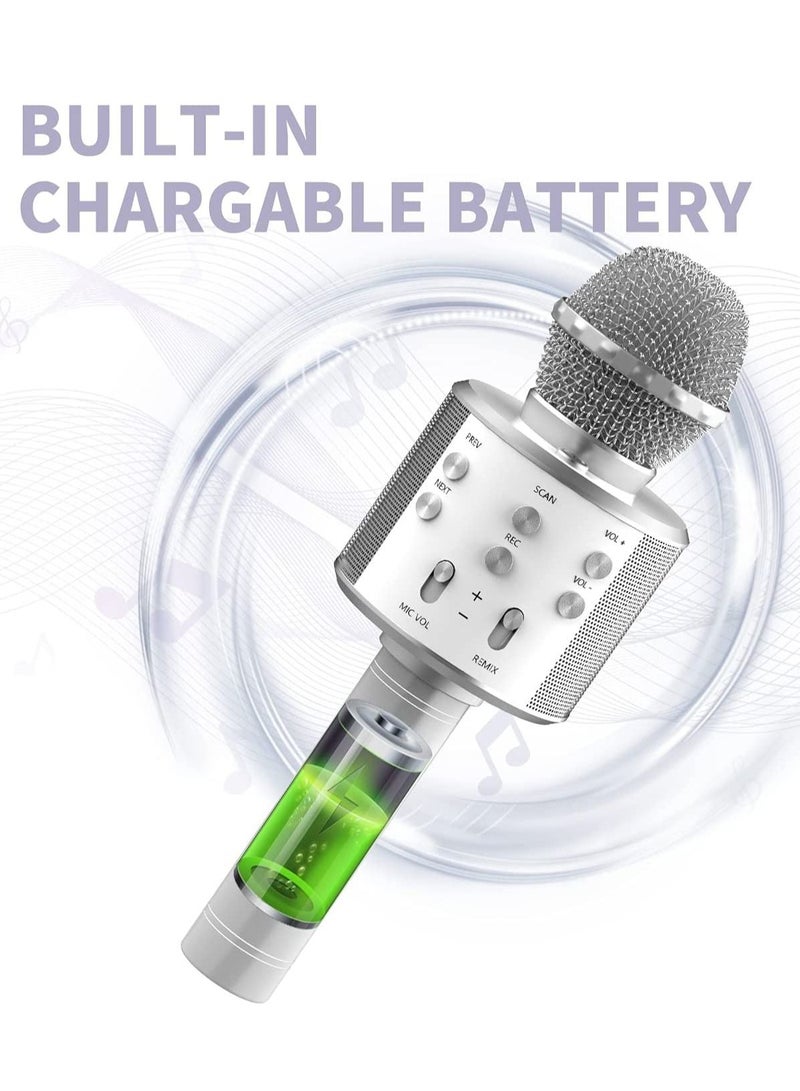 Wireless Bluetooth Karaoke Microphone,Rechargeable Kids Microphone Karaoke Machine,Professional Handheld Karaoke Mic Speaker Home KTV Kids Birthday Party - Best Gifts for Kids Adults (Silver) - Image 2