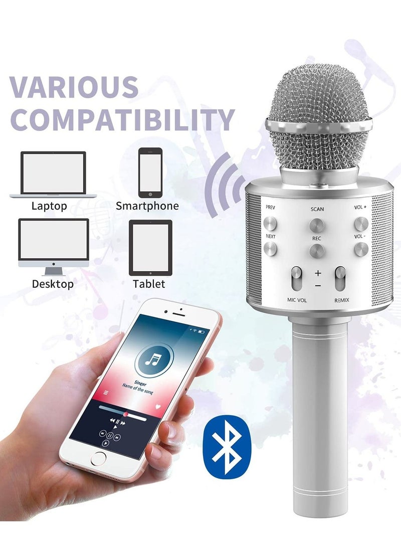 Wireless Bluetooth Karaoke Microphone,Rechargeable Kids Microphone Karaoke Machine,Professional Handheld Karaoke Mic Speaker Home KTV Kids Birthday Party - Best Gifts for Kids Adults (Silver) - Image 5