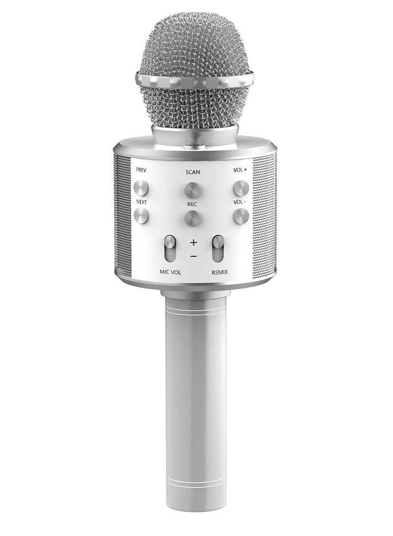 Wireless Bluetooth Karaoke Microphone,Rechargeable Kids Microphone Karaoke Machine,Professional Handheld Karaoke Mic Speaker Home KTV Kids Birthday Party - Best Gifts for Kids Adults (Silver) - Image 1