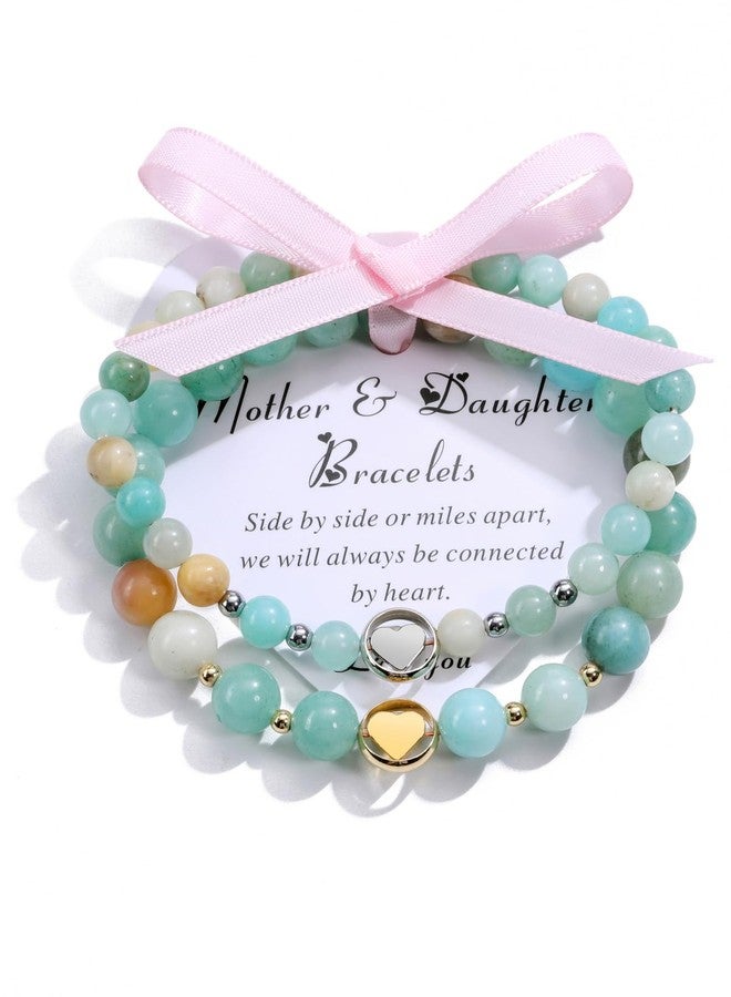 Jovivi Heart Bracelet for Women 2Pcs Green Aventurine Healing Crystals Bracelets Love Charm Bracelet for Mom Daugher Natural Stone Stretch Beads Bracelet Gifts for Mother's Day Birthday Jewelry - Image 1