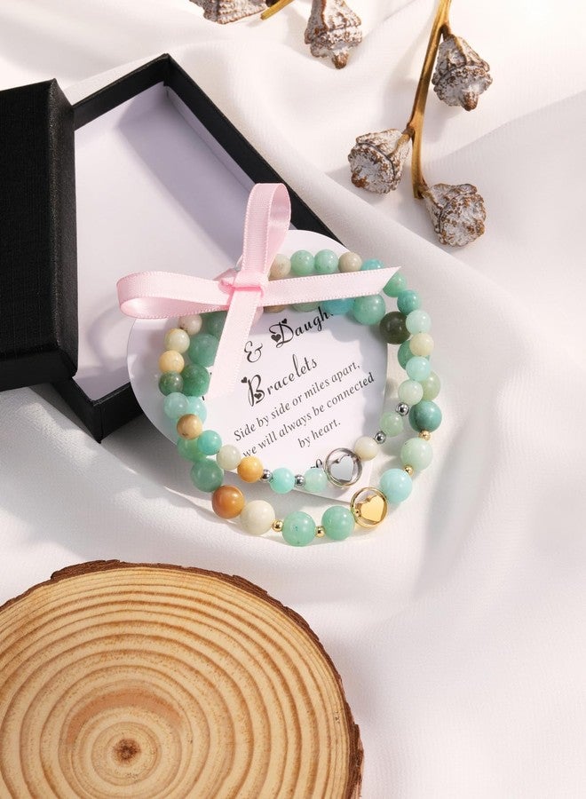 Jovivi Heart Bracelet for Women 2Pcs Green Aventurine Healing Crystals Bracelets Love Charm Bracelet for Mom Daugher Natural Stone Stretch Beads Bracelet Gifts for Mother's Day Birthday Jewelry - Image 2