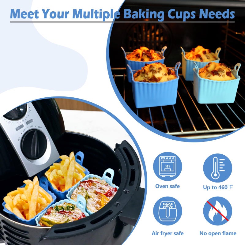 Koluti Nonstick Silicone Egg Bites Baking Mold Pack of 4, Reusable Muffin Cupcake with Double Handle, BPA Free, Small Rectangle Air Fryer Cupcakes Liner, 2 Colors - Image 3