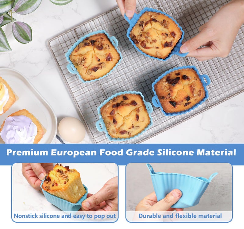 Koluti Nonstick Silicone Egg Bites Baking Mold Pack of 4, Reusable Muffin Cupcake with Double Handle, BPA Free, Small Rectangle Air Fryer Cupcakes Liner, 2 Colors - Image 4