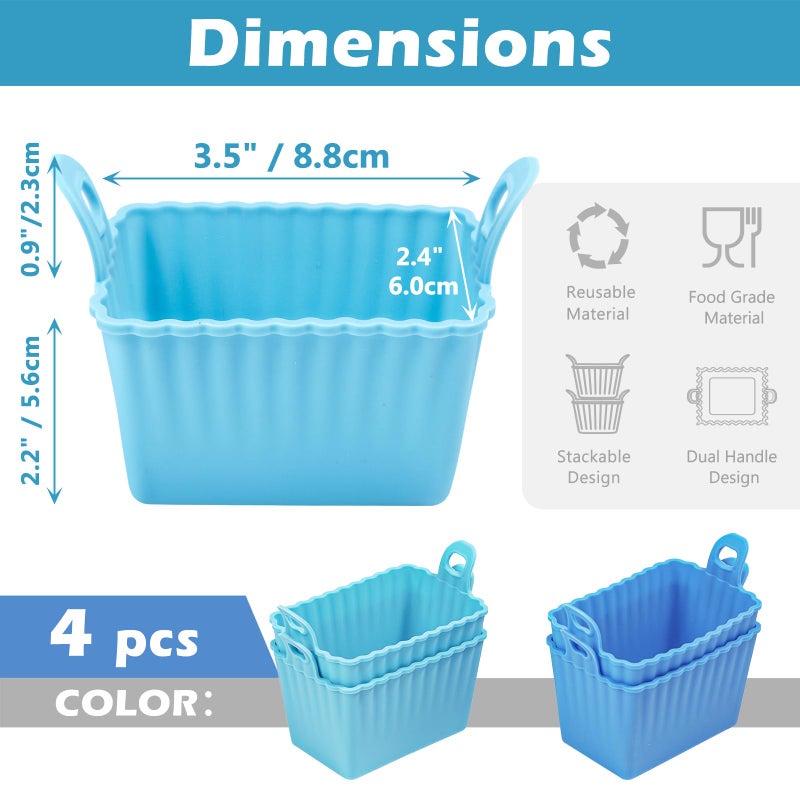 Koluti Nonstick Silicone Egg Bites Baking Mold Pack of 4, Reusable Muffin Cupcake with Double Handle, BPA Free, Small Rectangle Air Fryer Cupcakes Liner, 2 Colors - Image 2