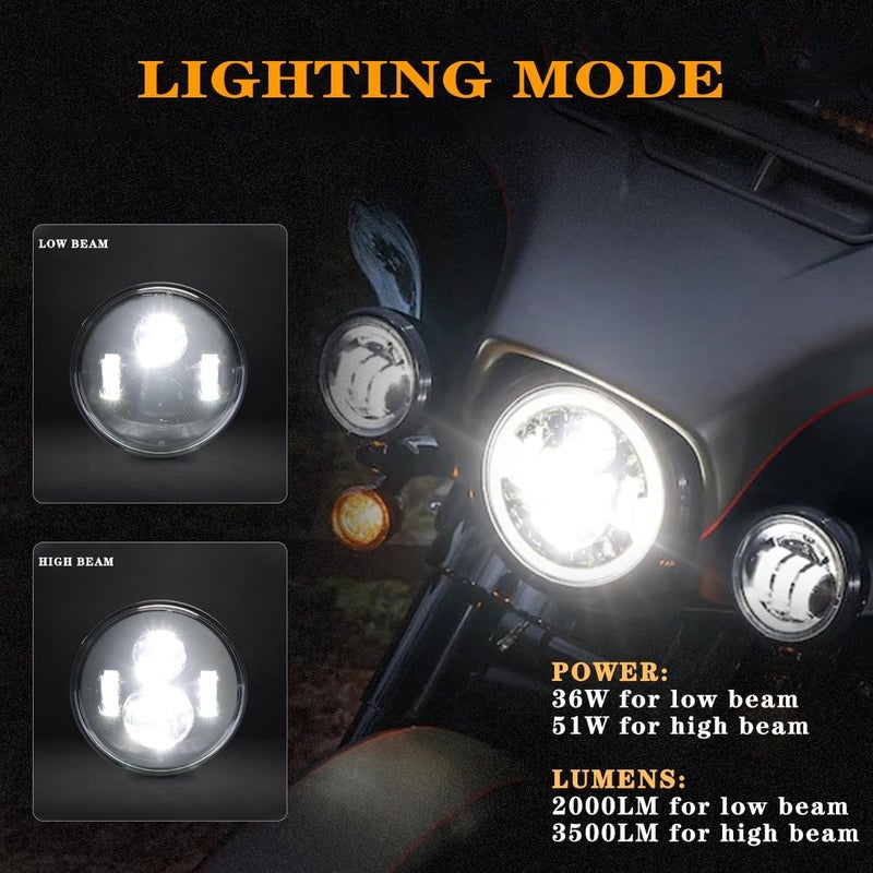 AUDEXEN 5.75 Inch Round Led Headlight 51W 5-3/4" Headlight Compatible with Harley Dyna Sportster Iron 883 Street Rod Street Bob Softail Deuce Custom Super Wide Glide Motorcycle, Chrome - Image 2