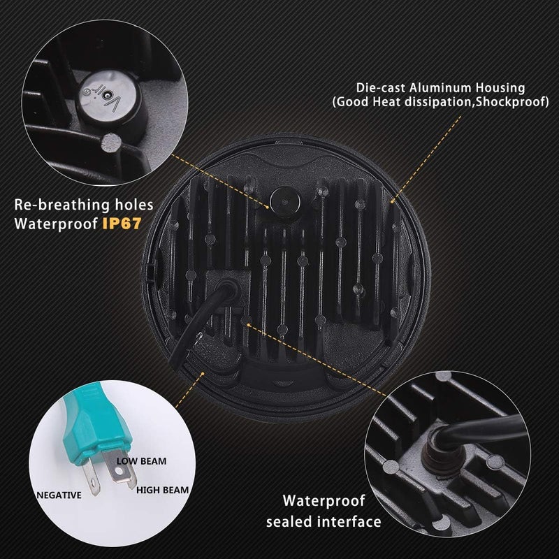 AUDEXEN 5.75 Inch Round Led Headlight 51W 5-3/4" Headlight Compatible with Harley Dyna Sportster Iron 883 Street Rod Street Bob Softail Deuce Custom Super Wide Glide Motorcycle, Chrome - Image 3