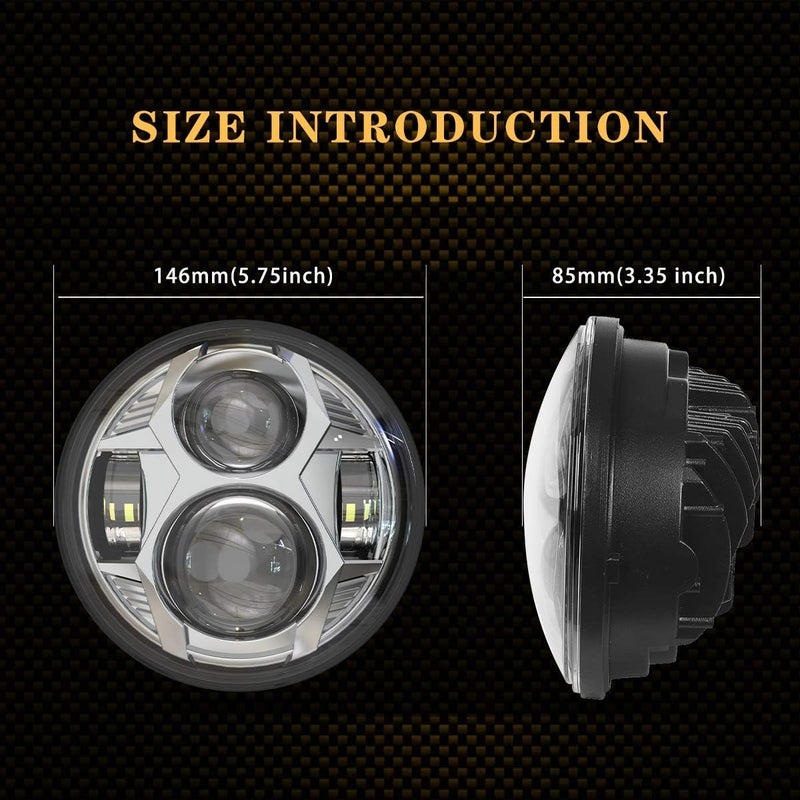 AUDEXEN 5.75 Inch Round Led Headlight 51W 5-3/4" Headlight Compatible with Harley Dyna Sportster Iron 883 Street Rod Street Bob Softail Deuce Custom Super Wide Glide Motorcycle, Chrome - Image 4