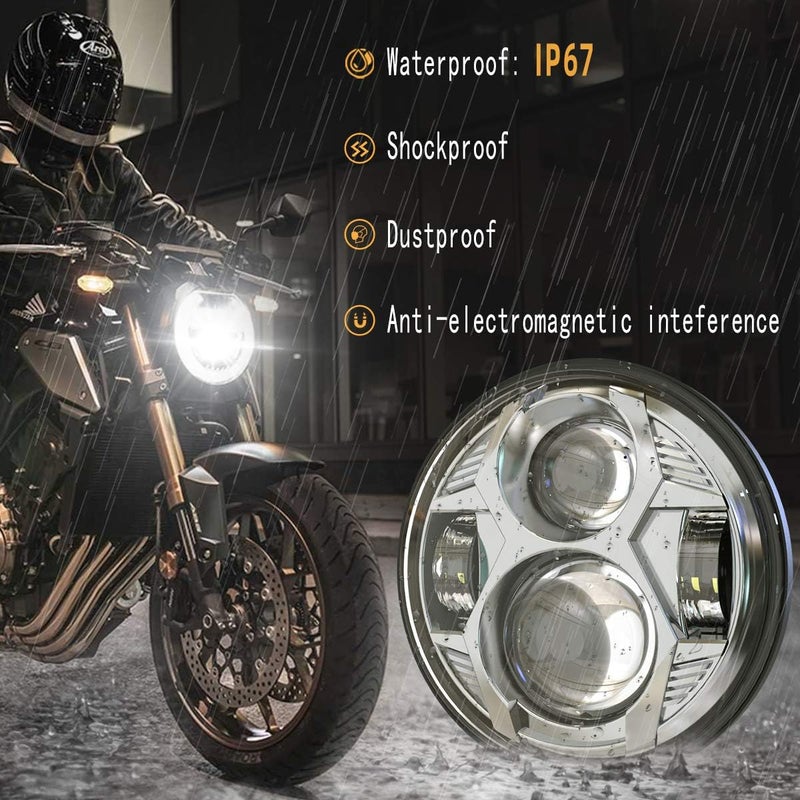 AUDEXEN 5.75 Inch Round Led Headlight 51W 5-3/4" Headlight Compatible with Harley Dyna Sportster Iron 883 Street Rod Street Bob Softail Deuce Custom Super Wide Glide Motorcycle, Chrome - Image 5