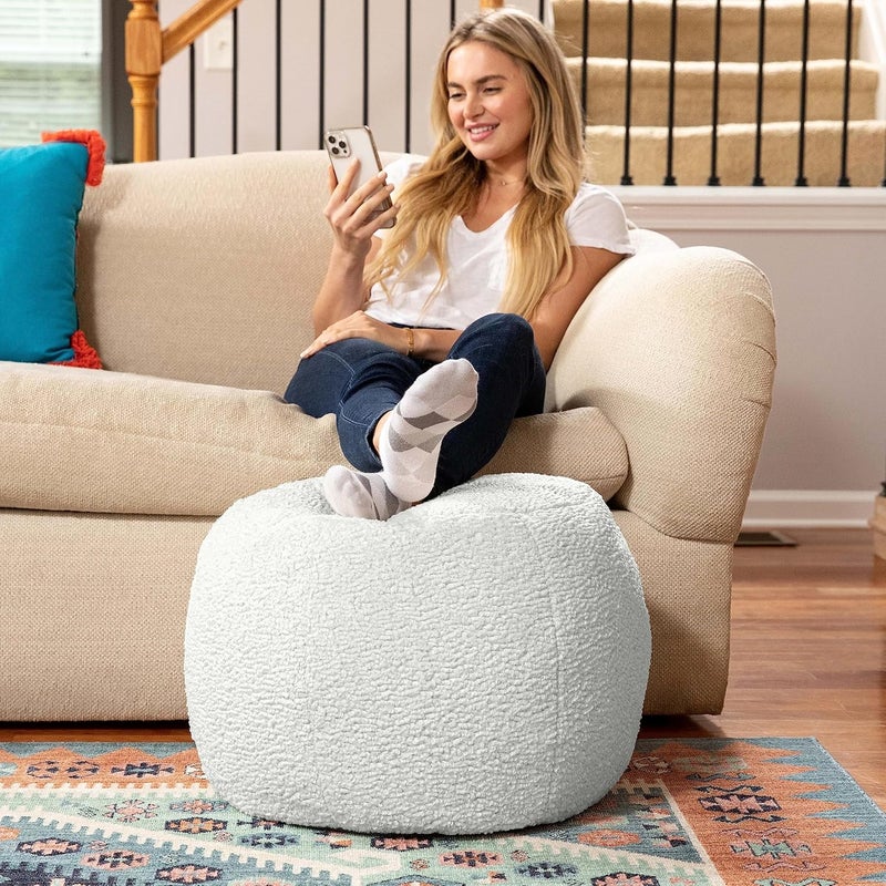 Jaxx Ellis Ottoman Shearling FauxLamb Plush Pouf for Modern Interior Design Small Cloud - Image 1