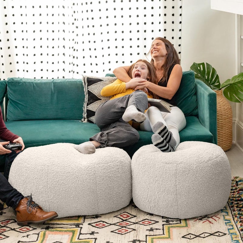 Jaxx Ellis Ottoman Shearling FauxLamb Plush Pouf for Modern Interior Design Small Cloud - Image 3