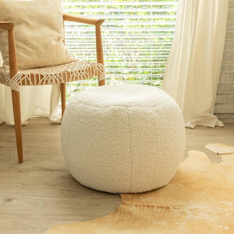Jaxx Ellis Ottoman Shearling FauxLamb Plush Pouf for Modern Interior Design Small Cloud - Image 2