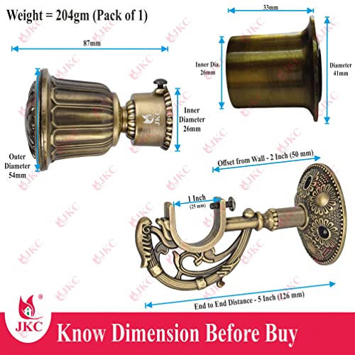 JKC Royal Golden Zinc Alloy Curtain Bracket and Holder Set - Perfect for 1 Inch Curtain Rods and Home Decor - Includes 1 Bracket, 1 Holder and 1 Wall to Wall | Support - 1 Pcs & Wall to Wall - 1 Pcs - Image 2