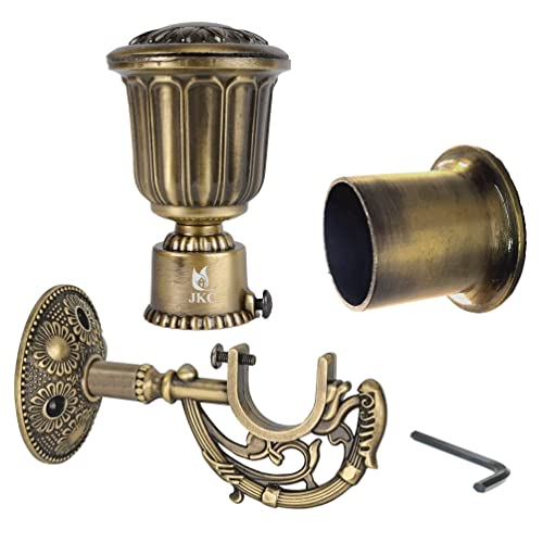 JKC Royal Golden Zinc Alloy Curtain Bracket and Holder Set - Perfect for 1 Inch Curtain Rods and Home Decor - Includes 1 Bracket, 1 Holder and 1 Wall to Wall | Support - 1 Pcs & Wall to Wall - 1 Pcs - Image 1