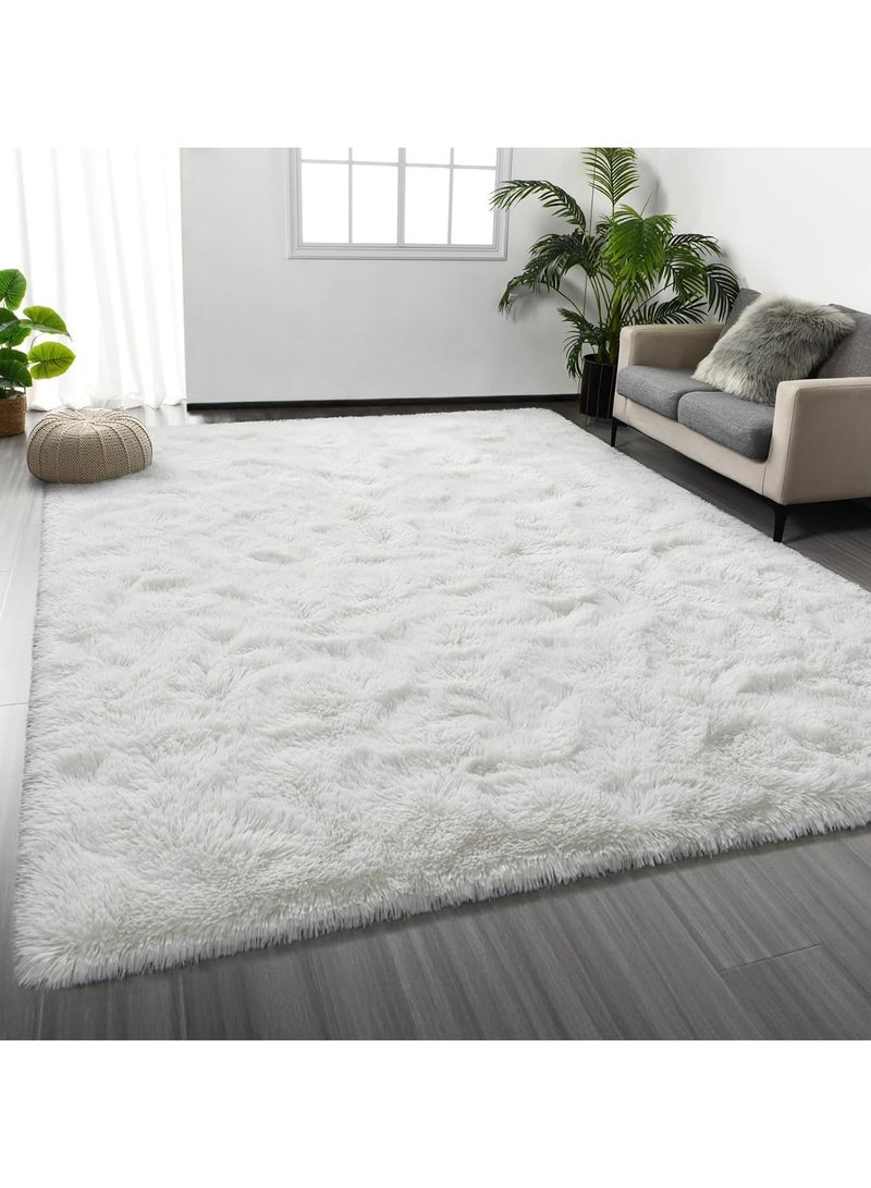 CityRiya-Long Ultra Soft Rug, Fluffy Carpets Tie-Dye Rugs for Living Room, Soft Touch Carpet 160x220cm, Fluffy Area Rug for Bedroom, Floor Mat, Modern Carpets Fuzzy Rug for Home, White Carpet - Image 1