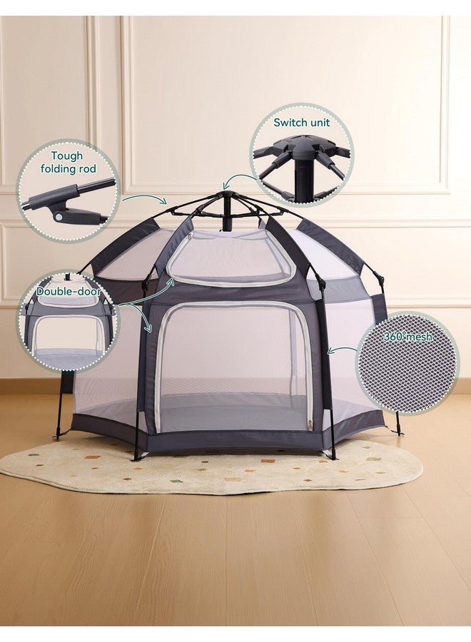 Babelio Baby Playpen with Canopy, Pop up Toddler Tent, Travel/Nap, Indoor and Outdoor, Portable&Foldable, Beach Tent, Sun Protection, Double-Door, One-Touch Storage - Grey - Image 4