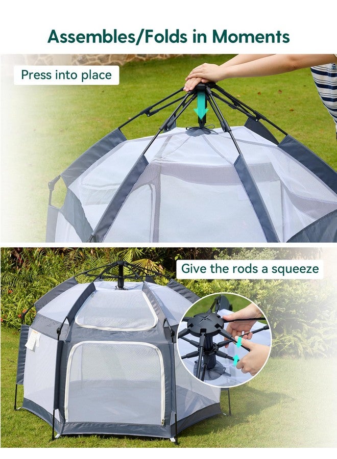 Babelio Baby Playpen with Canopy, Pop up Toddler Tent, Travel/Nap, Indoor and Outdoor, Portable&Foldable, Beach Tent, Sun Protection, Double-Door, One-Touch Storage - Grey - Image 5